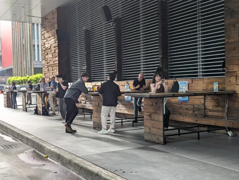 Outside seating at Taihu Landmark