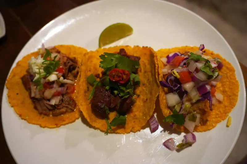 Carnitas, Hakka Pork, and Fish Tacos