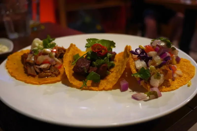 Carnitas, Hakka Pork, and Fish Tacos